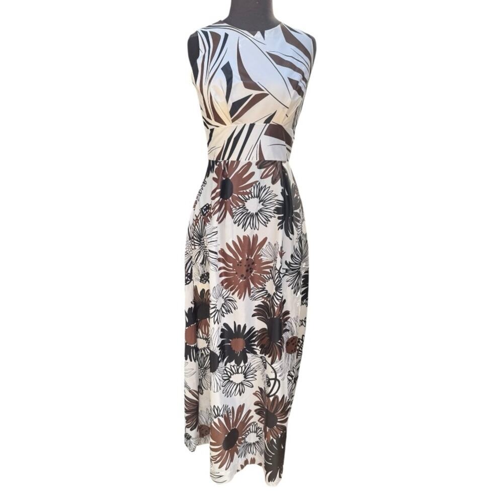 Vtg Nylon Vassareette Mod Floral Retro Maxi Dress Womens Size S Boho Glam Artsy